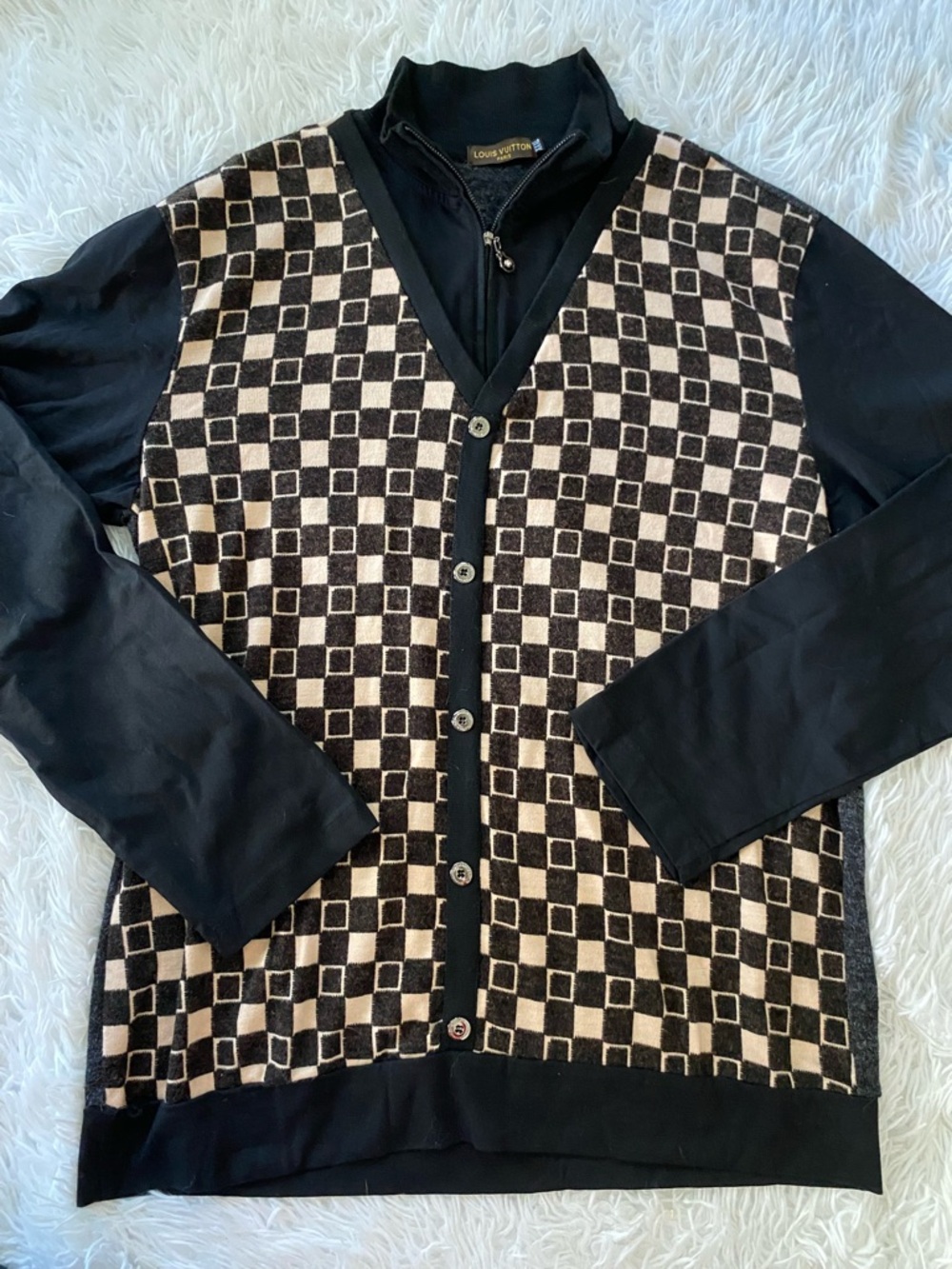 Louis Vuitton Black and Beige 1/4 Zip-Front sweater Ittierre made in Italy